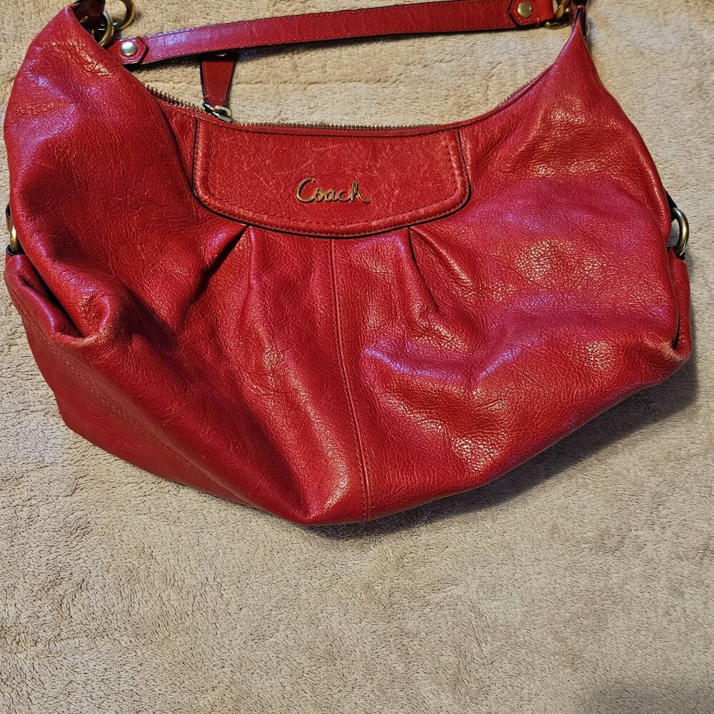 Coach coral red leather bag